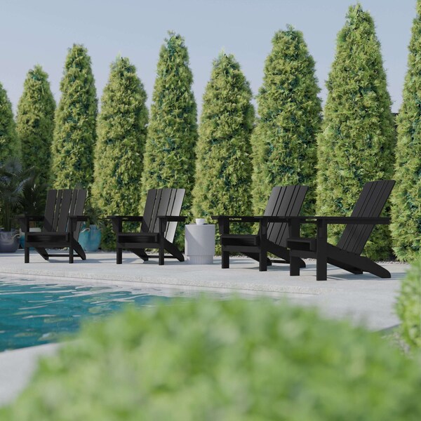Flash Furniture Black Adirondack Patio Chairs with Cupholder, 4PK 4-LE-HMP-1045-10-BK-GG - main